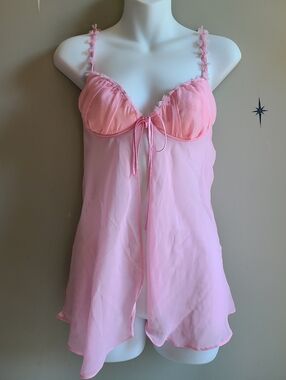 La SENZA Light Pink Sheer Babydoll Chemise with Tie Front